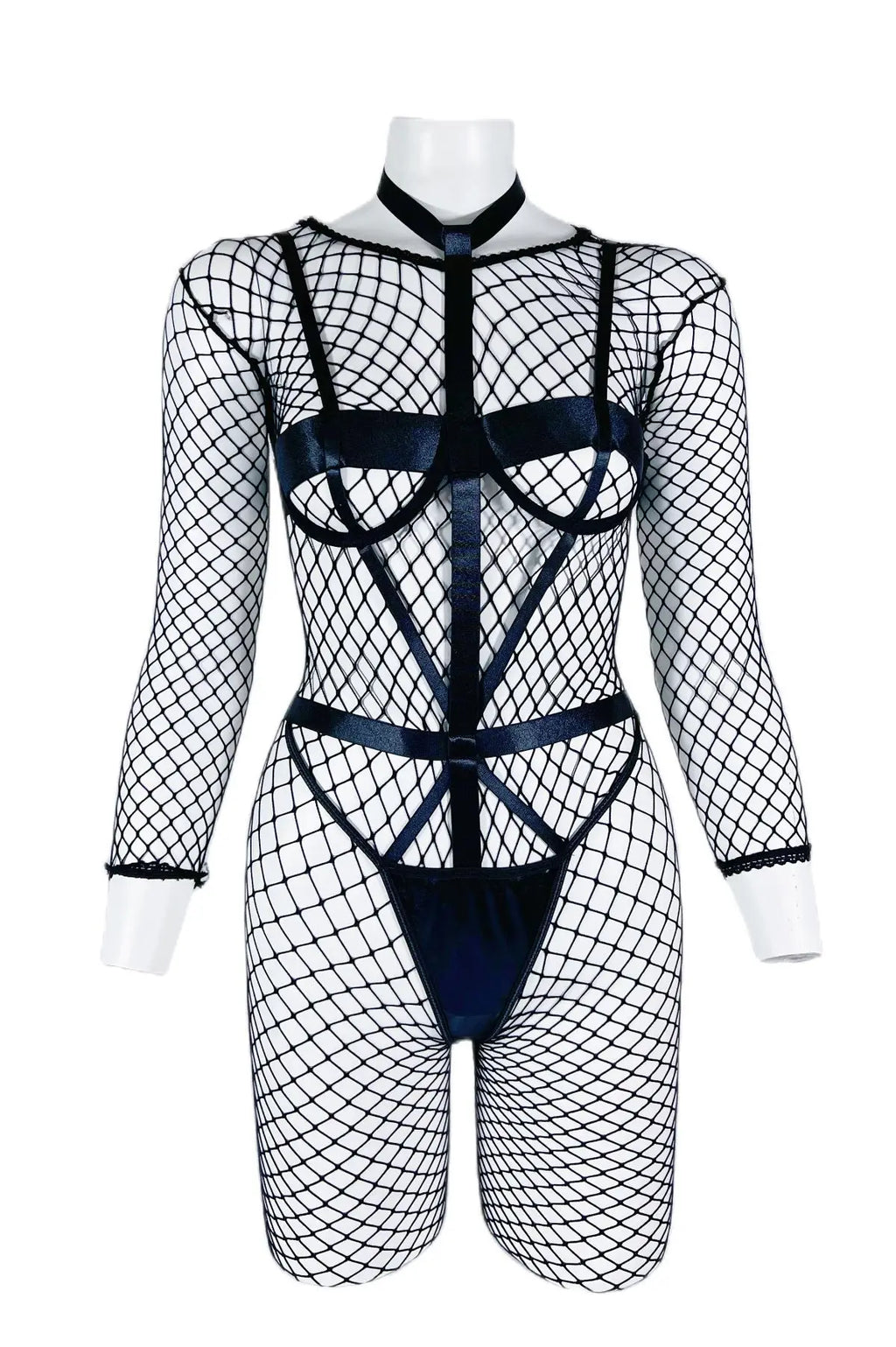 Pink Full-Body Fishnet Lingerie Set Open-Cup Bondage Teddy Sexy Underwear Sheer Mesh Bodysuit Conjunto de Red Erotico con Body