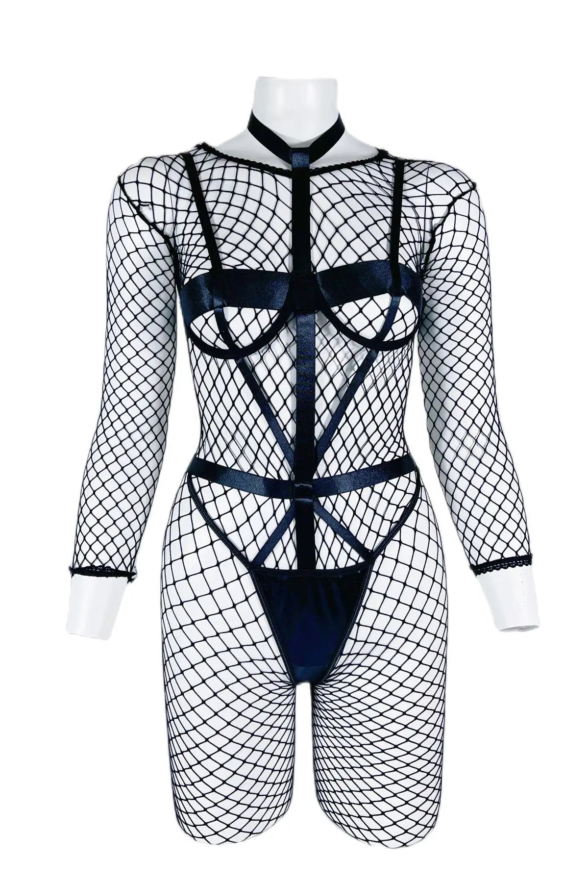 Pink Full-Body Fishnet Lingerie Set Open-Cup Bondage Teddy Sexy Underwear Sheer Mesh Bodysuit Conjunto de Red Erotico con Body