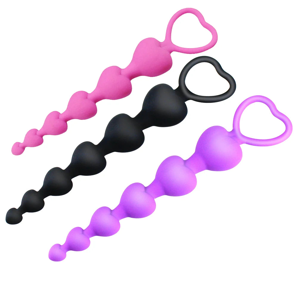Flexible Heart-Shaped Silicone Anal Bead Chain