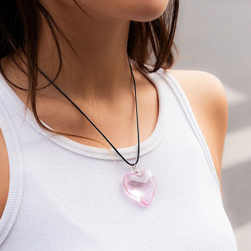 Y2K Red & Pink Heart Pendant Necklace