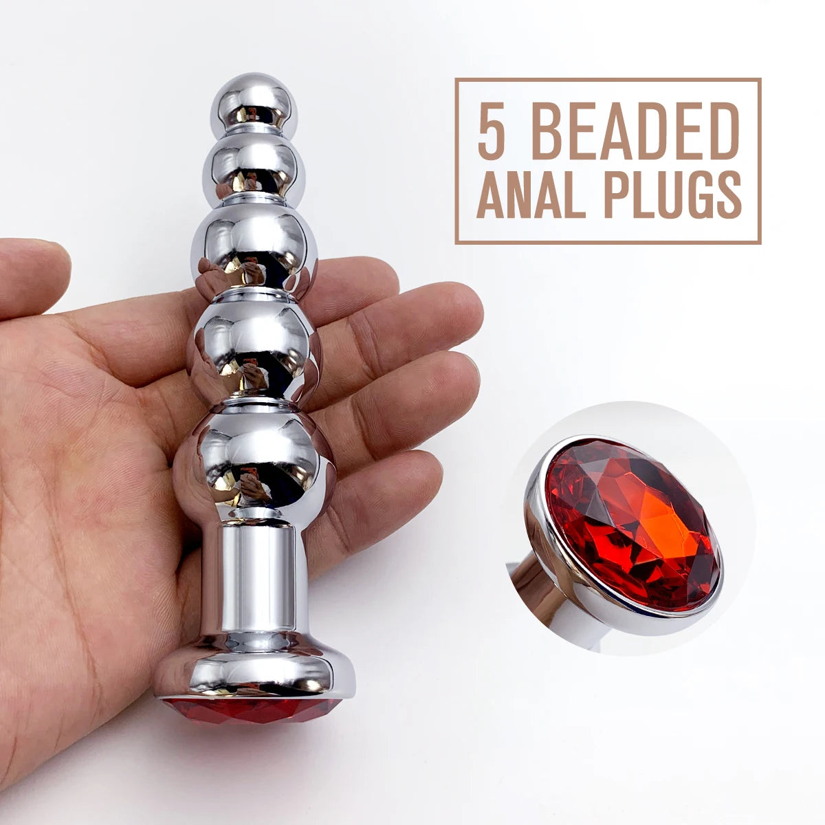 5-Bead Metal Anal Plug with Jewel Base