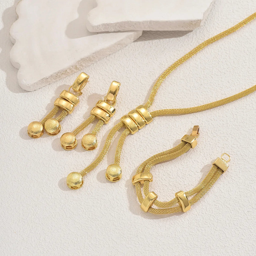 Fashion Jewelry Set For Women Gold Color Elegant Long Necklace Geometric Tassel Earrings Bracelet Bangle Accessories