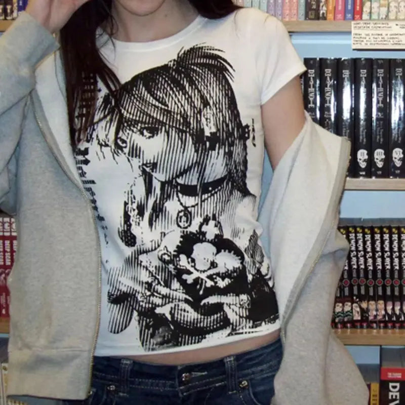 Anime Text Print Y2K Crop T-Shirt