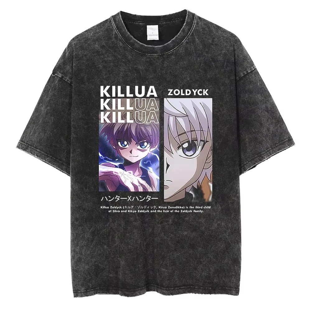 HUNTER×HUNTER T Shirt Kurapika Manga Tshirt Men Women Hip Hop Washed Cotton T-shirt Clothing Summer Short Sleeve Tees Streetwear