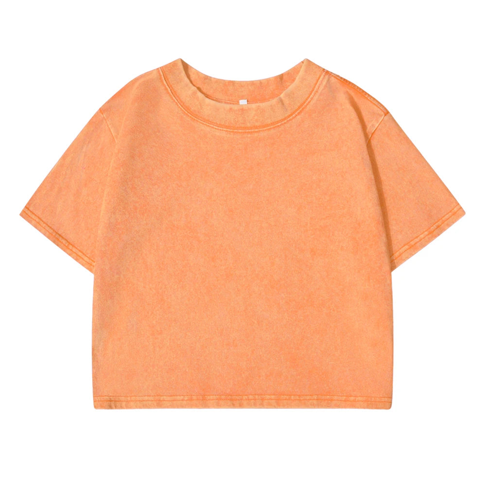 100% Cotton Washed O-Neck Crop T-Shirt