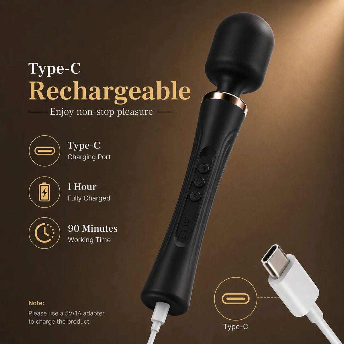 USB-Rechargeable Large Magic Wand Vibrator