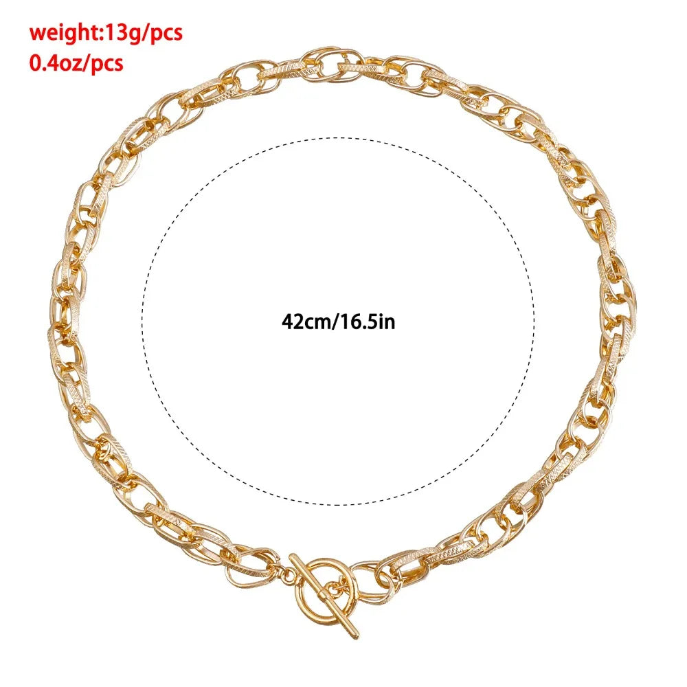 Chunky Oval Link Chain Choker Necklace OT Clasp Gold Tone Silver Tone Minimalist Classic Statement Jewelry for Women