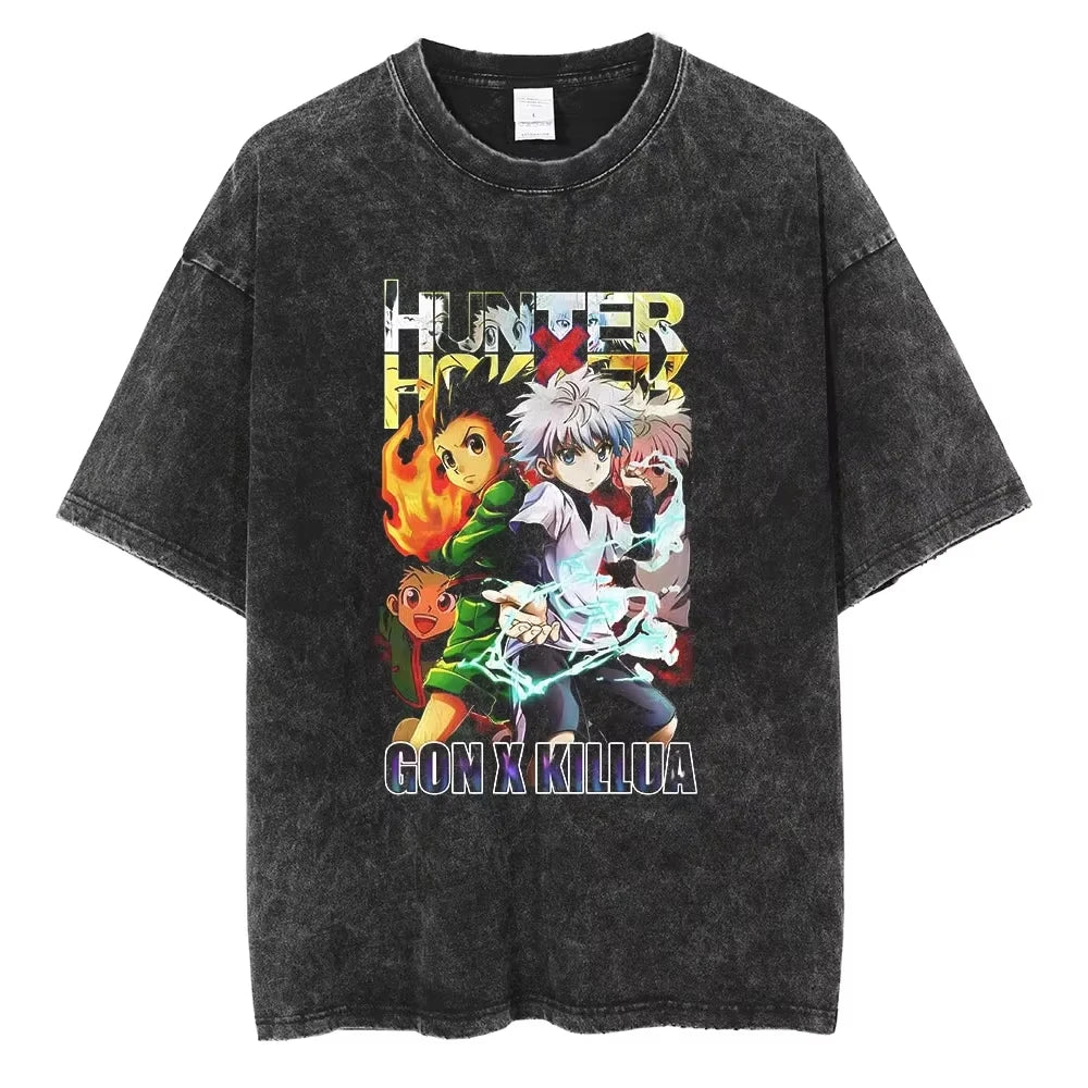HUNTER×HUNTER T Shirt Kurapika Manga Tshirt Men Women Hip Hop Washed Cotton T-shirt Clothing Summer Short Sleeve Tees Streetwear