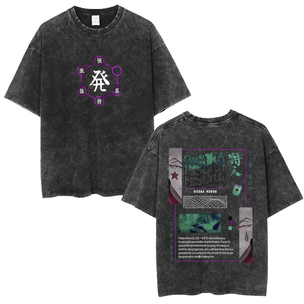 Hunter X Hunter Phantom Troupe Washed T-shirts Anime Hisoka Oversized Print T Shirt Men Women Streetwear Y2k Clothing Cotton Tee