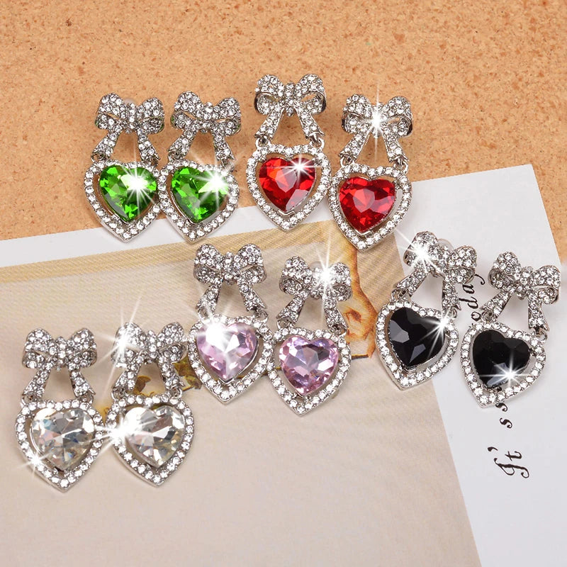 Pink Heart & Bow Drop Earrings