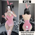 Kawaii Bunny Girl Cosplay Women Sexy Lingerie Exotic Costume Black Red Velvet Skinny Bodysuit+Garter Headband and Panties Set