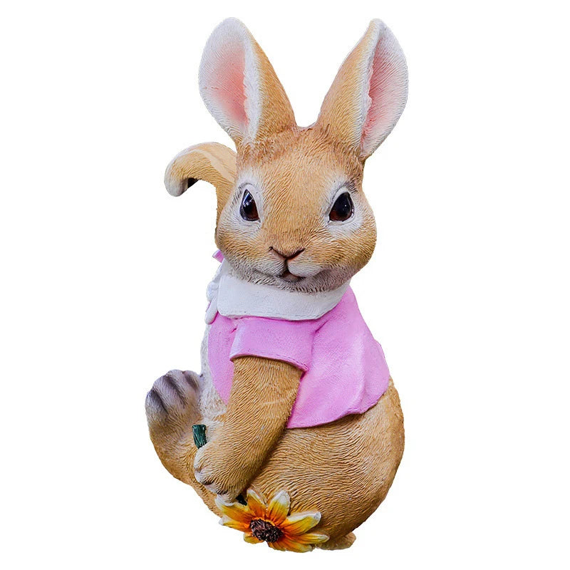 Funny Rabbit Statue Adorable Bunny Sculpture Resin Animal Figurine Decorative Ornament For Outdoor Fairy Garden Patio Yard Tree