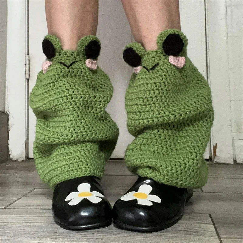 Contrast-Color Knit Knee-High Leg Warmers