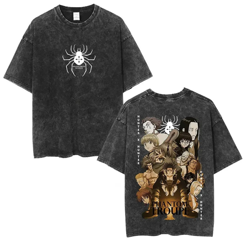 Hunter X Hunter Phantom Troupe Washed T-shirts Anime Hisoka Oversized Print T Shirt Men Women Streetwear Y2k Clothing Cotton Tee