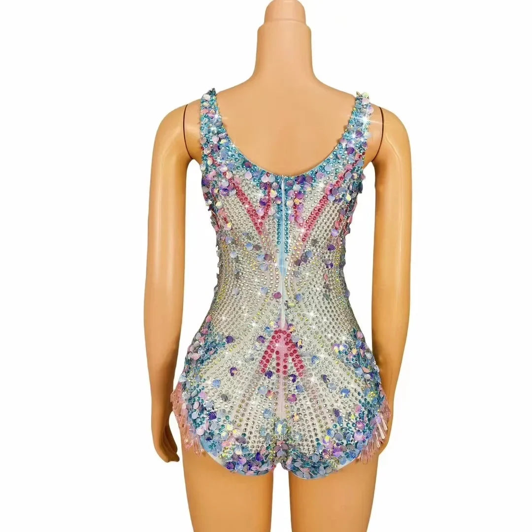 High Street Sexy Sequins Rhinestone Performance Women Outfit Luxury Dancer Singer Stage Costume Fashion Celebrity Bodysuit