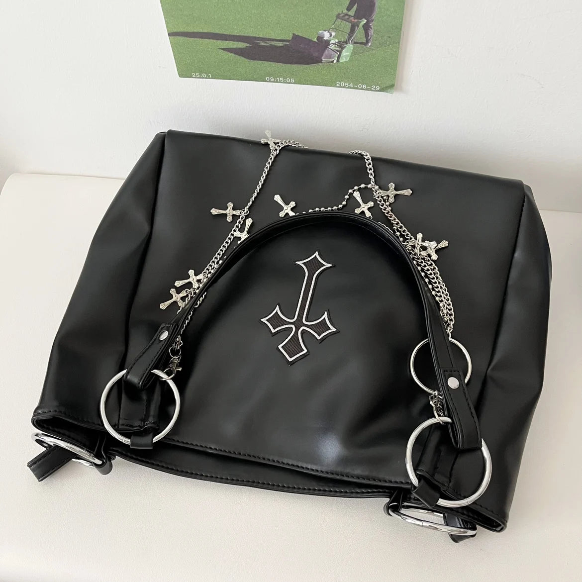 Gothic Chain Faux Leather Tote Bag