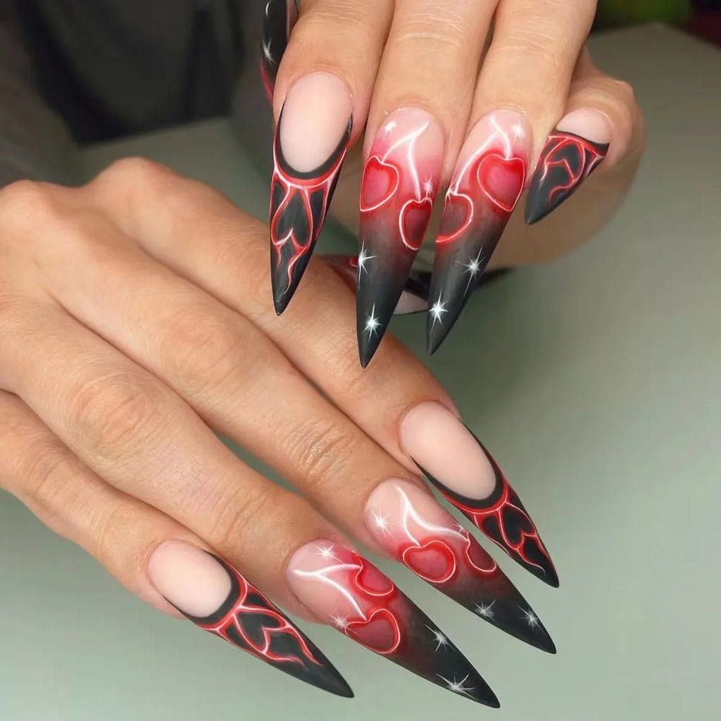 24Pcs French Fake Nail with Leopard Print Design Long Stiletto False Nails Wearabe Almond Press on Nails Full Cover Nail Tips