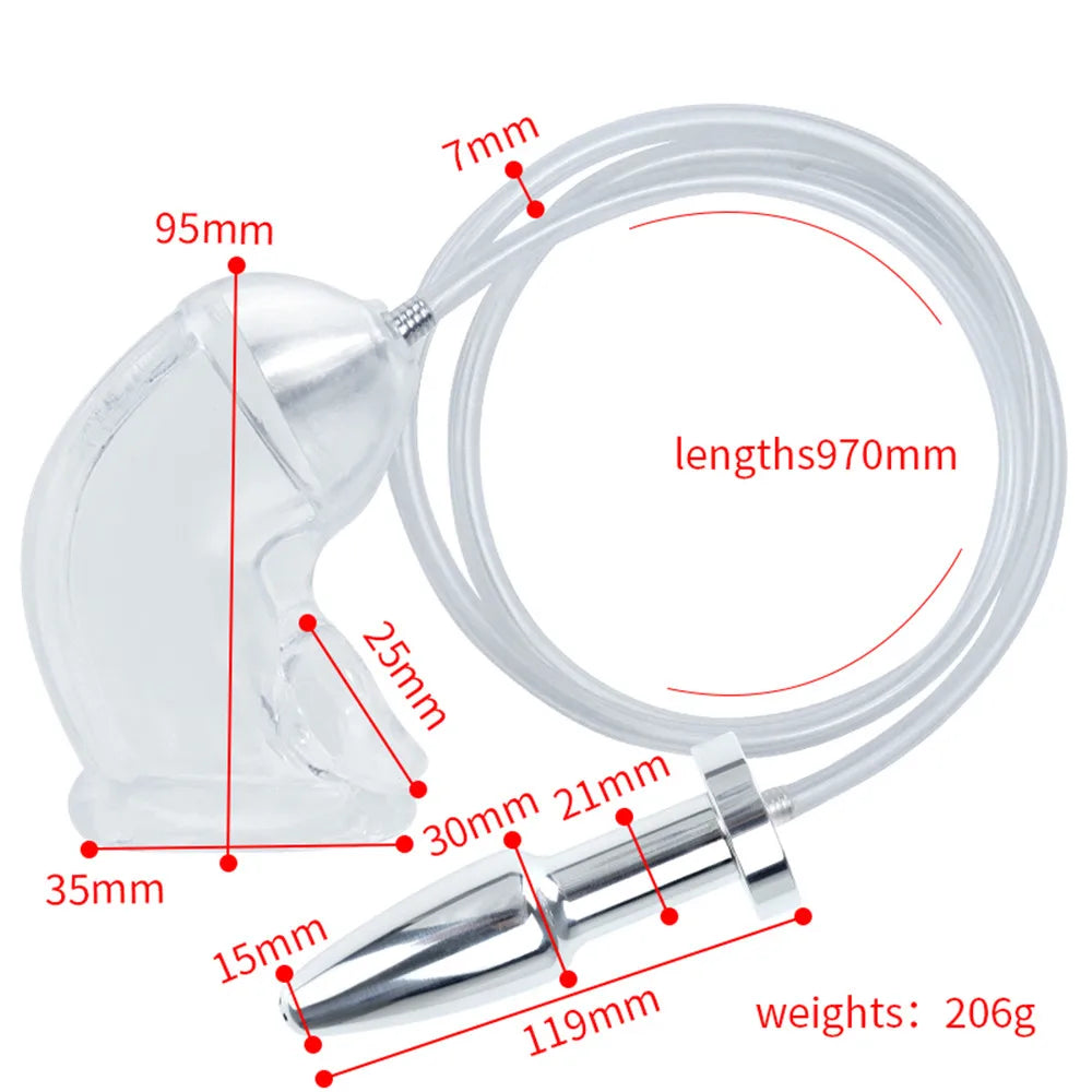 Metal Anal Plug, Penis Sleeve & Chastity Cage Set
