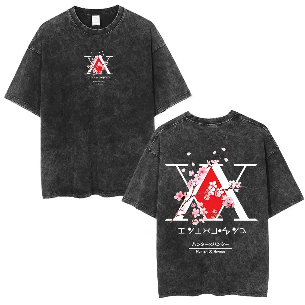 Hunter X Hunter Phantom Troupe Washed T-shirts Anime Hisoka Oversized Print T Shirt Men Women Streetwear Y2k Clothing Cotton Tee