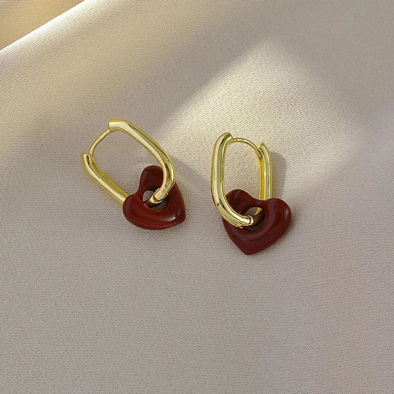 Red Heart Hoop Earrings
