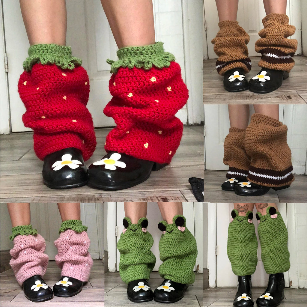 Contrast-Color Knit Knee-High Leg Warmers