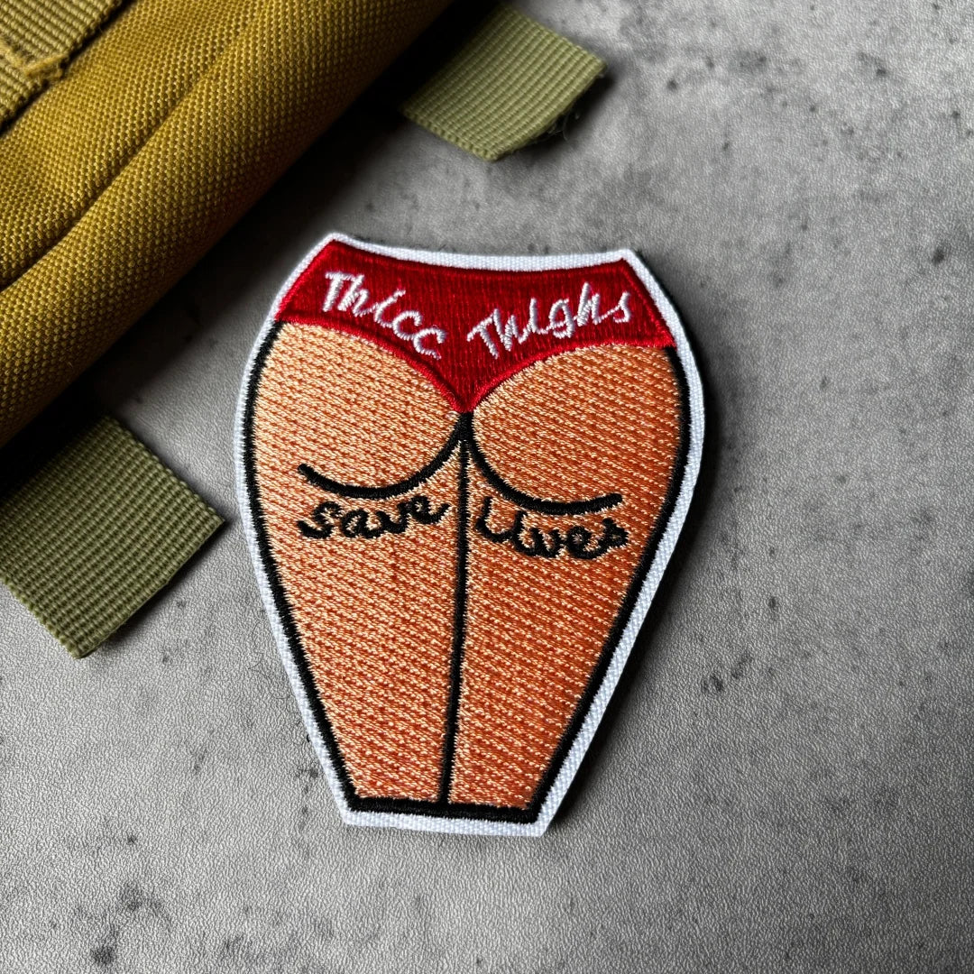 Thick Thighs Save Lives Embroidered Patch Funny Punk Biker Morale Badge Hook and Loop for Tactical Backpack Vest