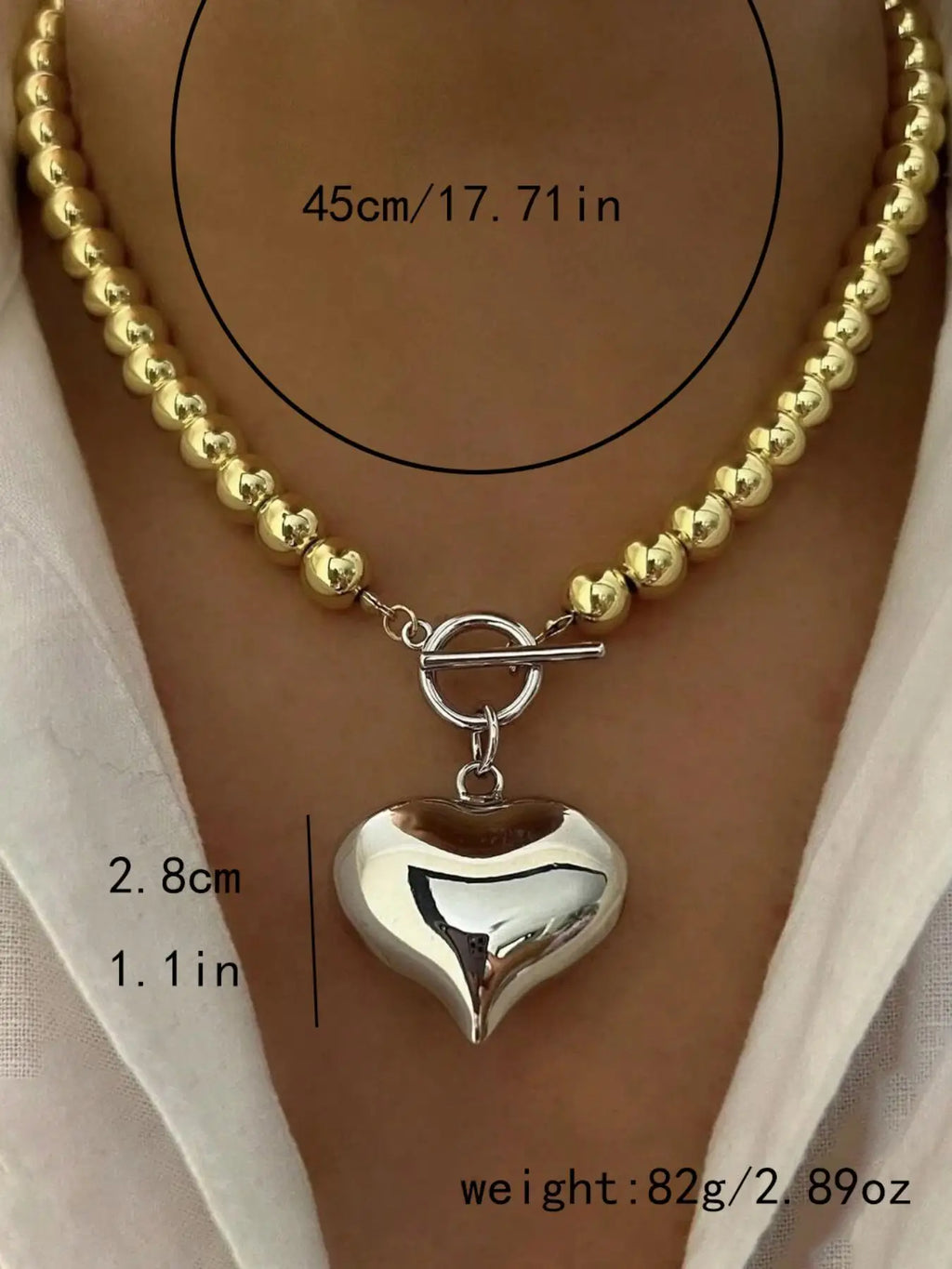 Stainless Steel Heart & Bead Toggle Necklace