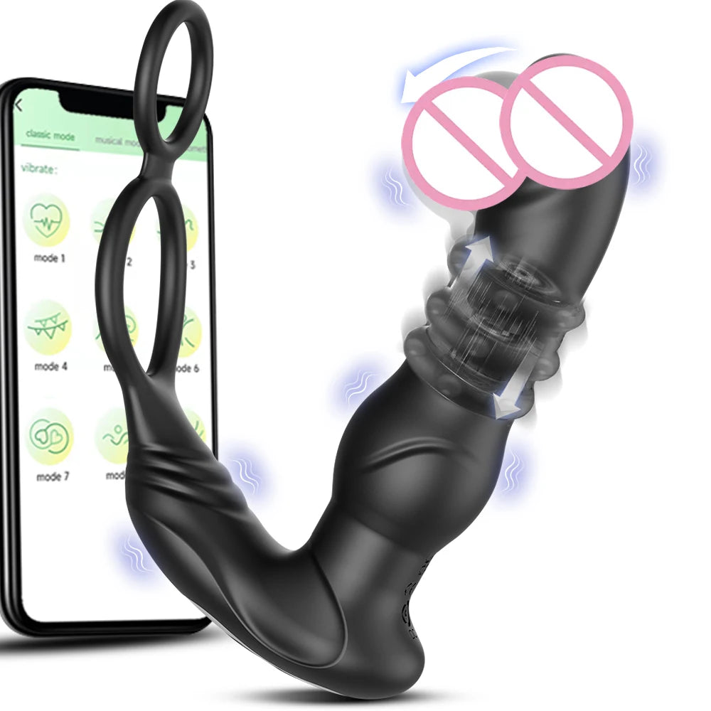 App-Controlled Thrusting Prostate Massager with Dual Rings