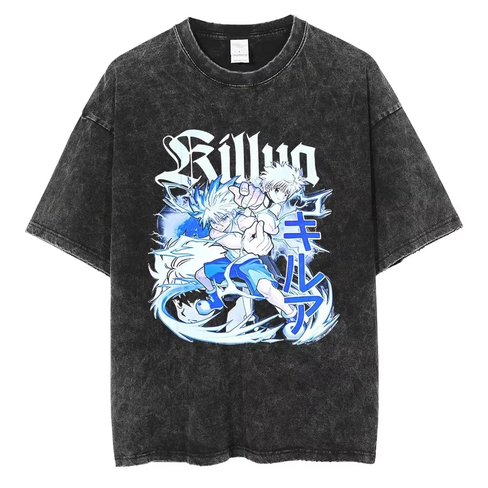HUNTER×HUNTER T Shirt Kurapika Manga Tshirt Men Women Hip Hop Washed Cotton T-shirt Clothing Summer Short Sleeve Tees Streetwear