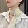 Fashion Rose Flower Silk Scarf Versatile Soft Neckerchief For Women Girls Temperament Long Ribbon Tie Scarf Office Clothes Gifts