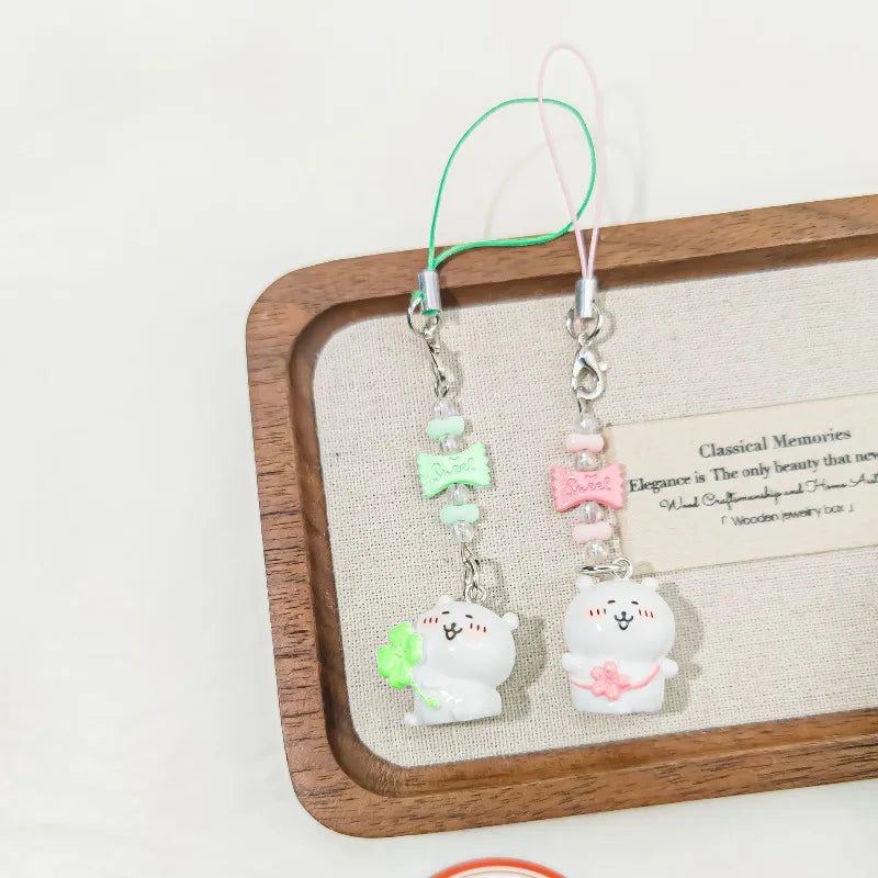 Pink & Green Flower Beaded Phone Strap