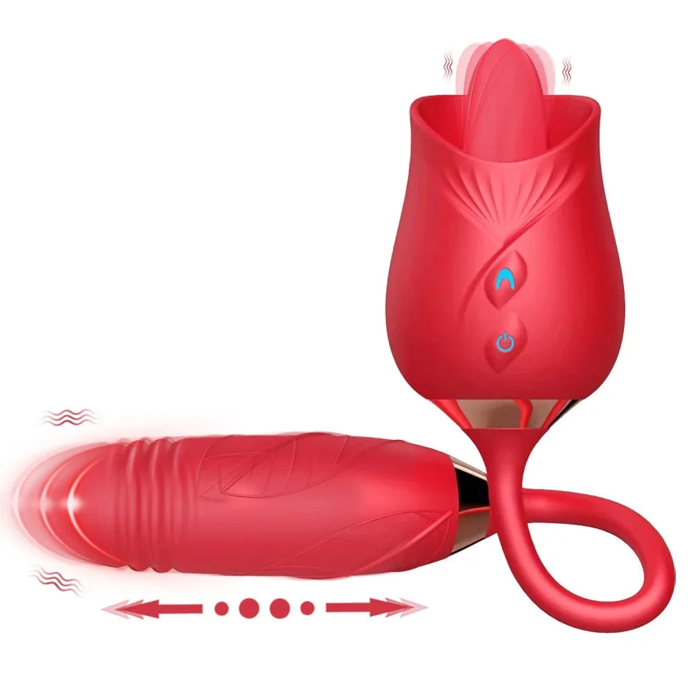 Rose Licking Vibrator for Women  Telescopic Dildo Powerful Thrusting Vagin Massager Tongue Clitoris Stimulation Adult Sex Toys