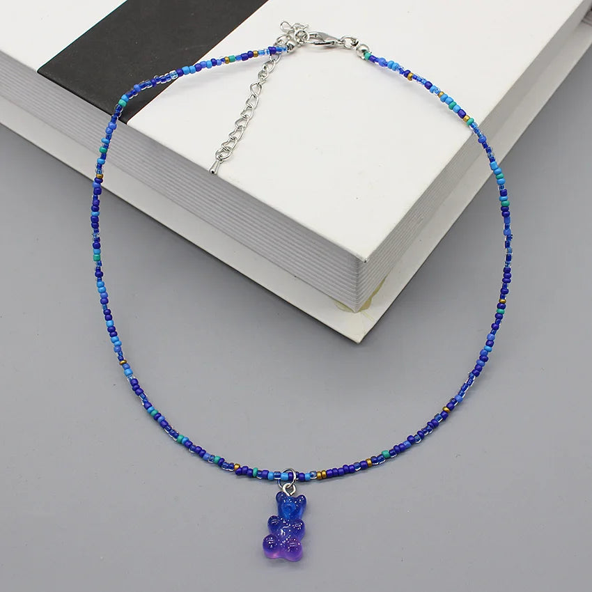 Women's Colorful Seed-Bead Gummy Choker Necklace