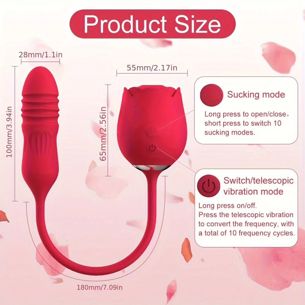 Rose Sex Toys Dildo Vibrator 3in1 Adult Toys with 9 Tongue Licking Thrusting G Spot Vibrator Adult Sex Toy for Woman Man Couples