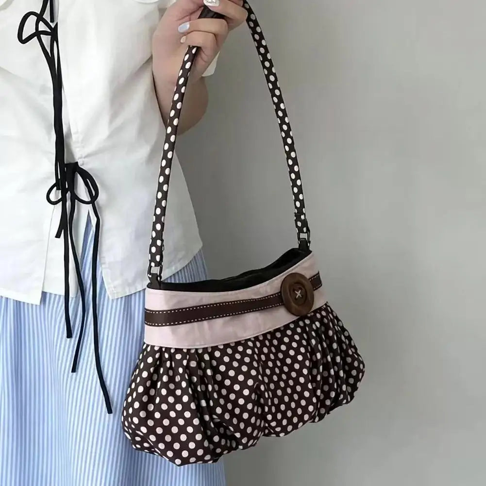 Vintage Polka Dot Pleated Hobo Bag