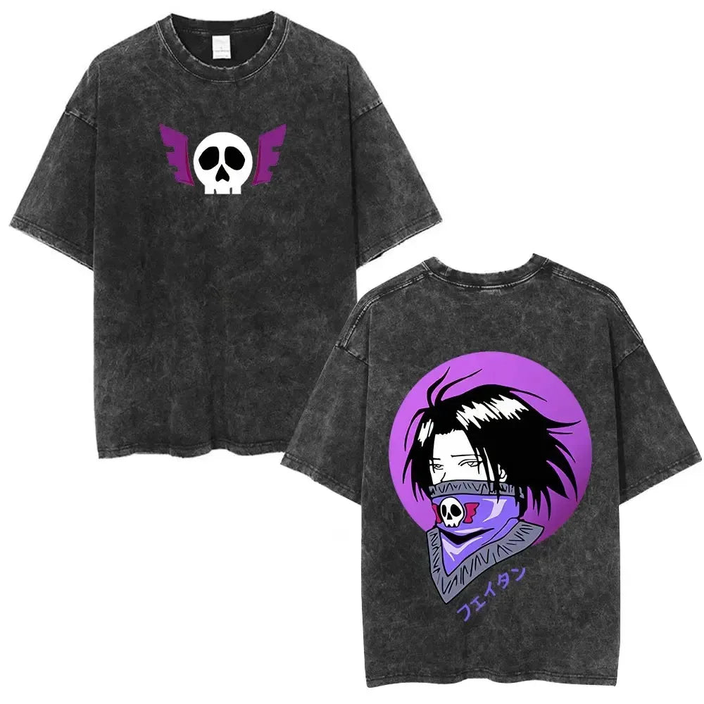 Hunter X Hunter Phantom Troupe Washed T-shirts Anime Hisoka Oversized Print T Shirt Men Women Streetwear Y2k Clothing Cotton Tee