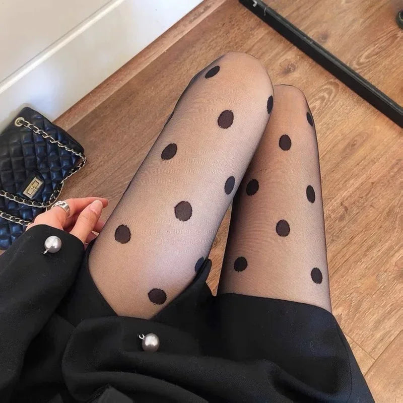 Polka Dot Tights Women Sexy Lace Mesh Fishnet Stockings Pantyhose Women Tights Lingerie Sexy Female Hosiery Nylon Black Tights