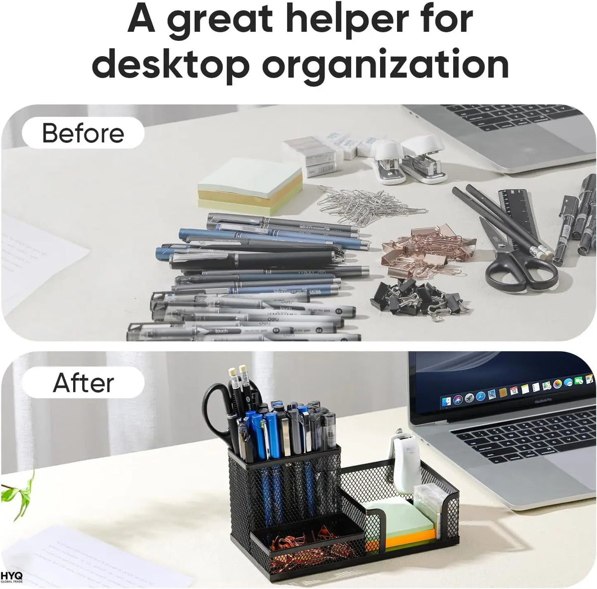 3-Compartment Black Mesh Desk Organizer