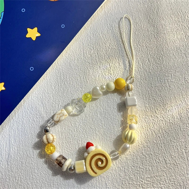 Korean Y2K Cake & Flower Beaded Phone Chain