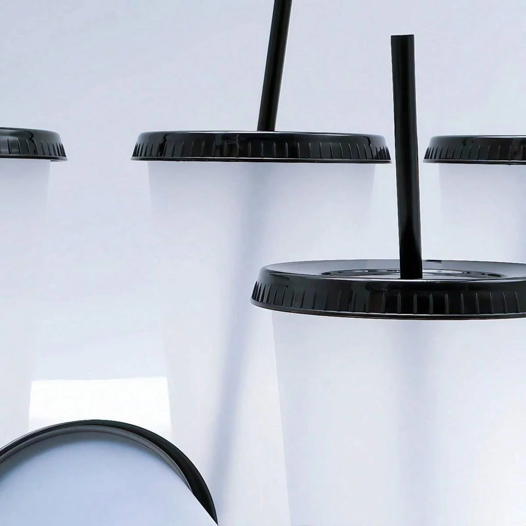 5pcs 24oz Transparent Reusable Tumblers With Black Lids and Straws Iced Coffee Water Bottle Cold Smoothie Cups For Parties Drink