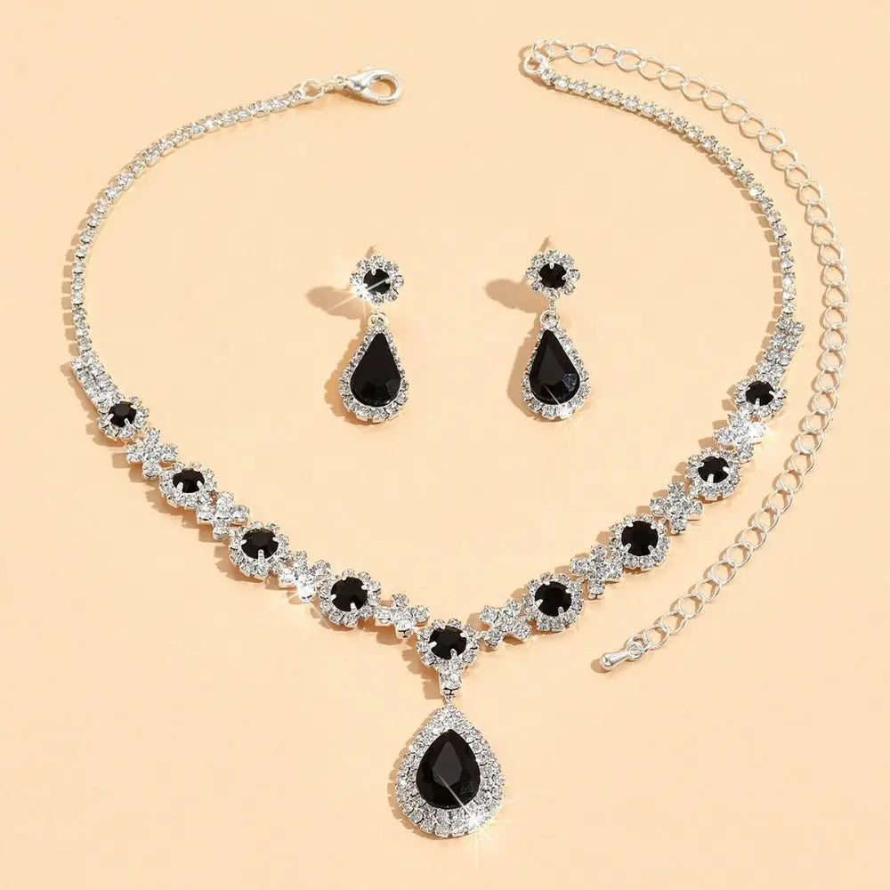 Crystal Zircon Pendant Necklace & Dangle Earring Set