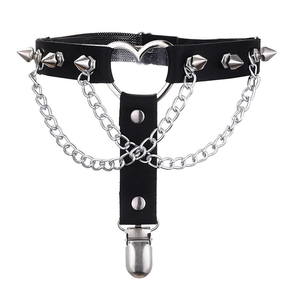 Thigh Chains for Women Leg Chain Black Leather Heart Spiked Garter Belt  Women's Body Jewelry Festival Rave Accessories