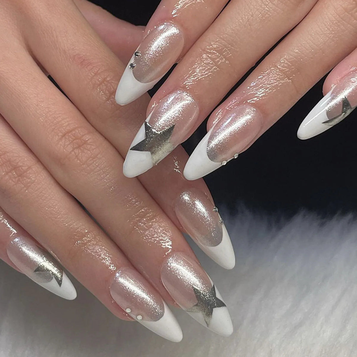 Red Star French Almond Press-On Nails