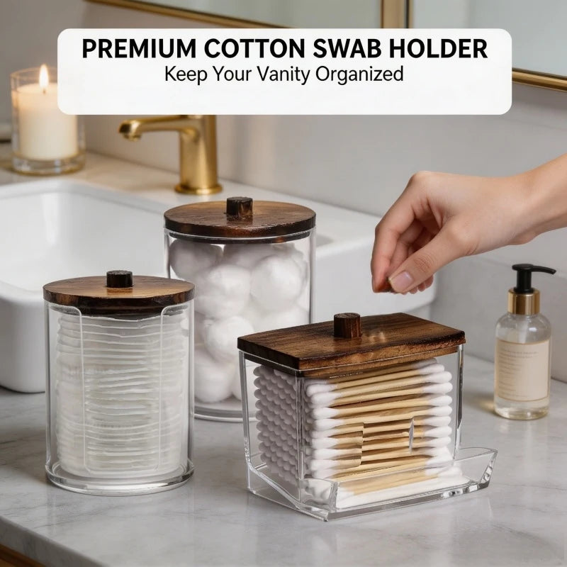 Bathroom Cotton Swab & Cotton Ball Organizer Set