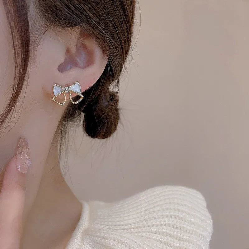 Small Bow & Heart Enamel Stud Earrings