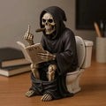 Funny Grim Reaper Skeleton on Toilet Resin Figurine, Humorous Gothic Bathroom Decor Statue, Creative Home Ornament for Desk
