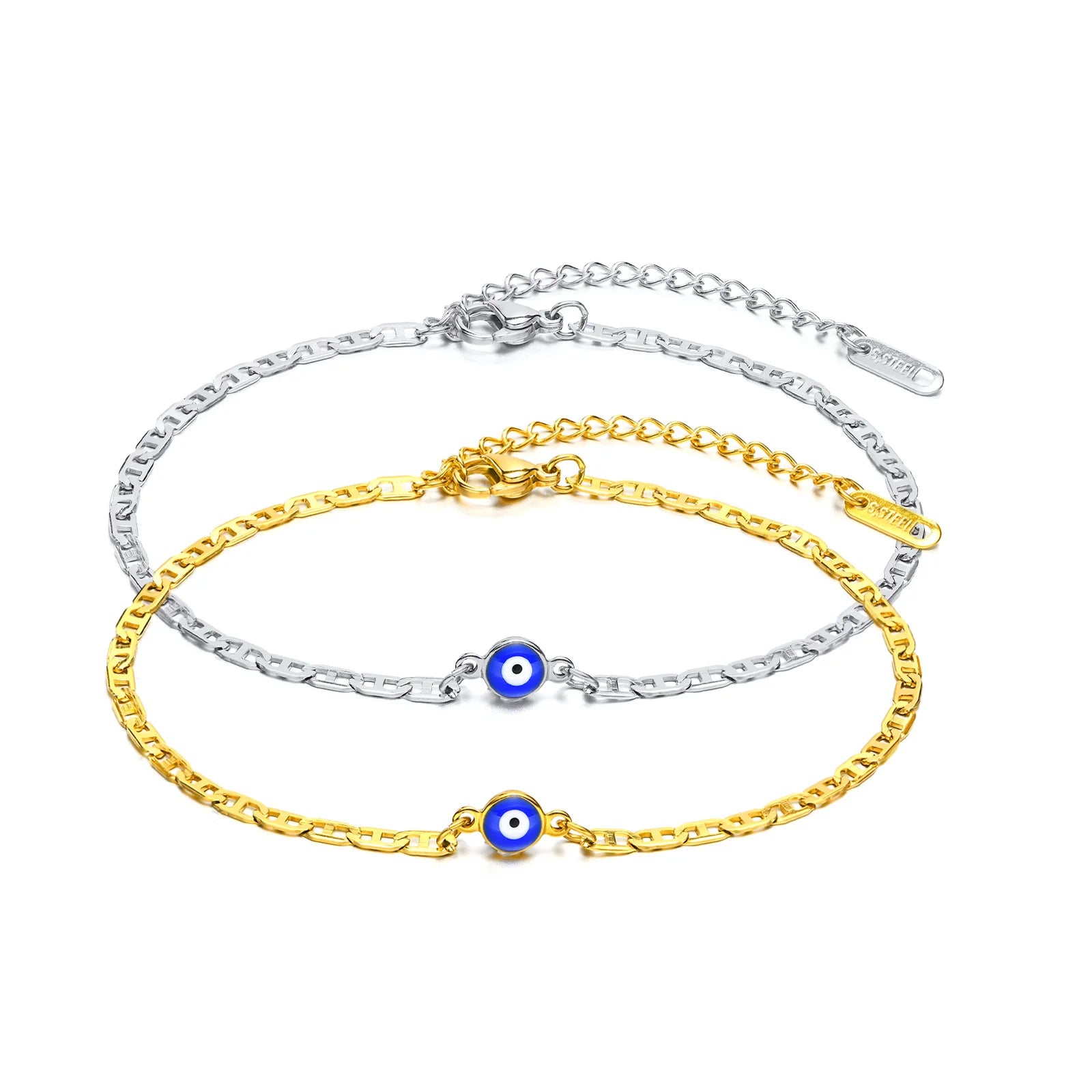 Anklets for Men, Turkey Evil Blue Eye Anklet. Stainless Steel Flat Mariner Link Ancho Chain Bracelet Anklet, Women Jewelry