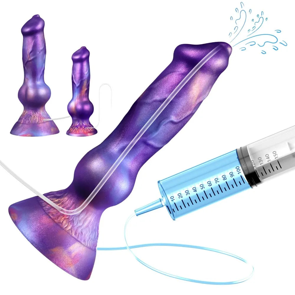Realistic Dog Dildo With Squirting Enema Soft Silicone Suction Cup Water Syringe For Anal Play Vaginal Cleaning Adult Sex Toys