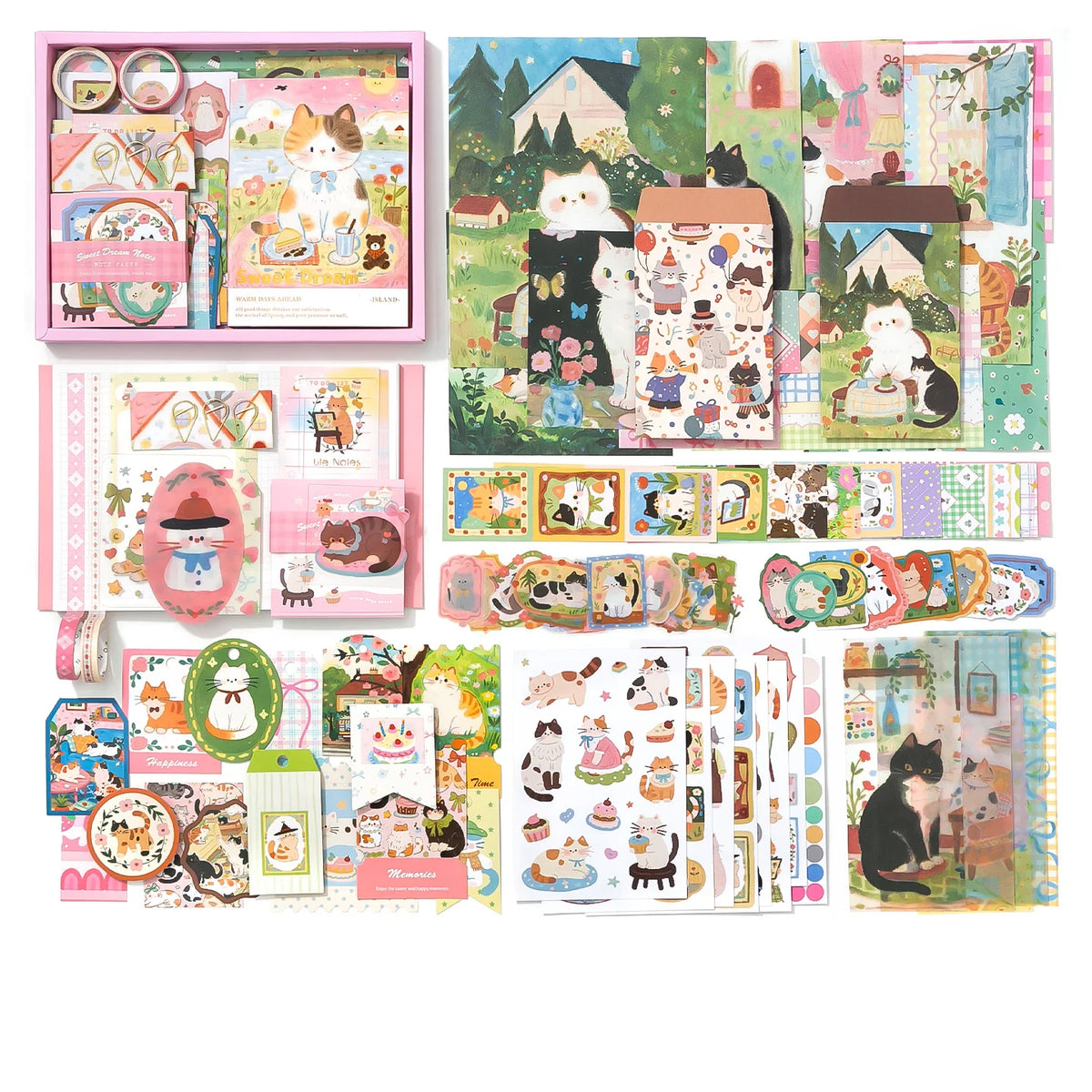 Kawaii Cat Journaling Gift Box with Washi & Memo Paper