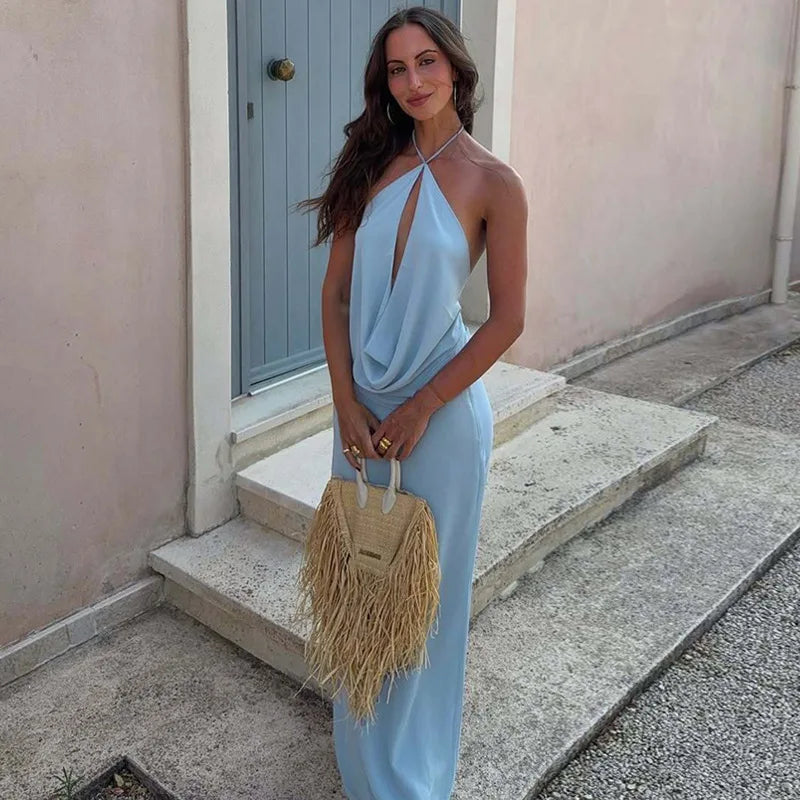 Tuularose Summer Sexy Dress Sets Women Hollow Out Backless Halter Top Slim Skirt Set Fashion Vacation Party Casual Y2k Dress Set